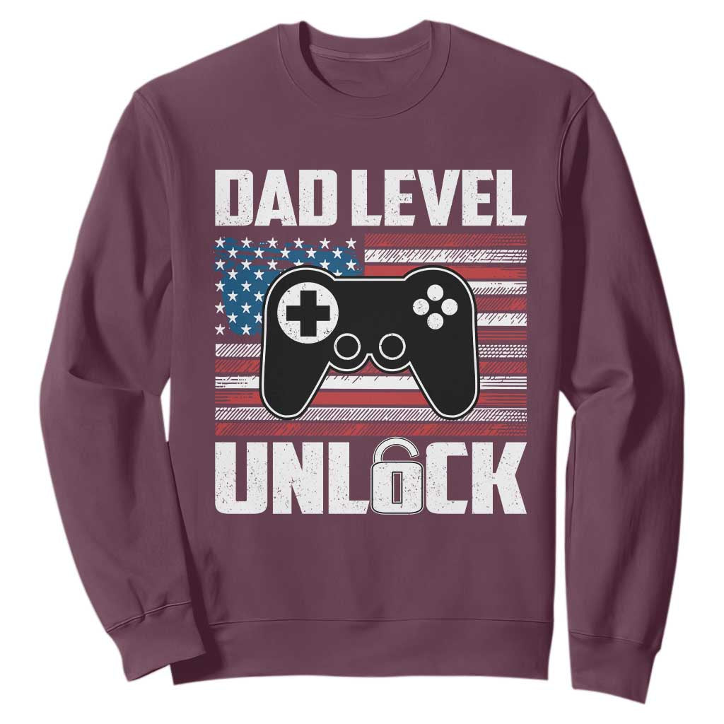 Funny New Dad Sweatshirt First Fathers Day Dad Level Unlocked Gaming Gamer TS10 Maroon Print Your Wear