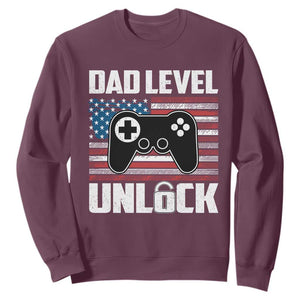 Funny New Dad Sweatshirt First Fathers Day Dad Level Unlocked Gaming Gamer TS10 Maroon Print Your Wear
