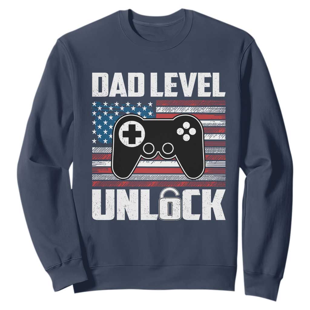 Funny New Dad Sweatshirt First Fathers Day Dad Level Unlocked Gaming Gamer TS10 Navy Print Your Wear