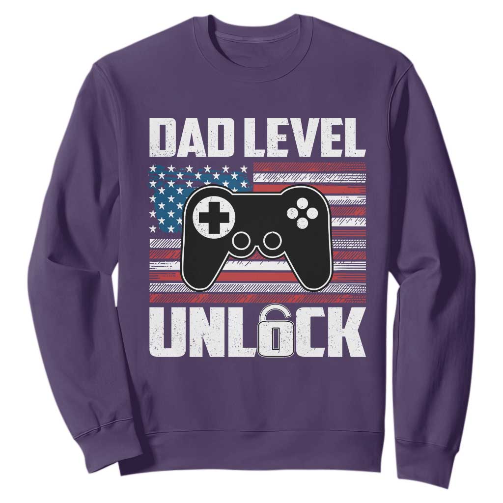 Funny New Dad Sweatshirt First Fathers Day Dad Level Unlocked Gaming Gamer TS10 Purple Print Your Wear