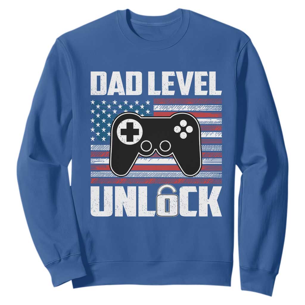 Funny New Dad Sweatshirt First Fathers Day Dad Level Unlocked Gaming Gamer TS10 Royal Blue Print Your Wear