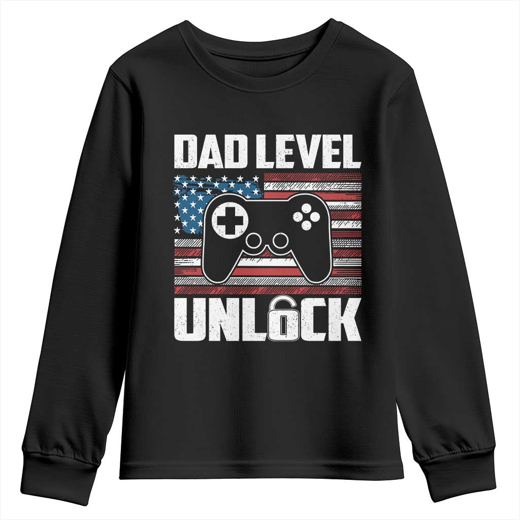 Funny New Dad Youth Sweatshirt First Fathers Day Dad Level Unlocked Gaming Gamer TS10 Black Print Your Wear