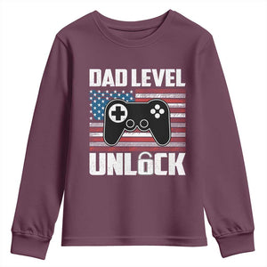Funny New Dad Youth Sweatshirt First Fathers Day Dad Level Unlocked Gaming Gamer TS10 Maroon Print Your Wear