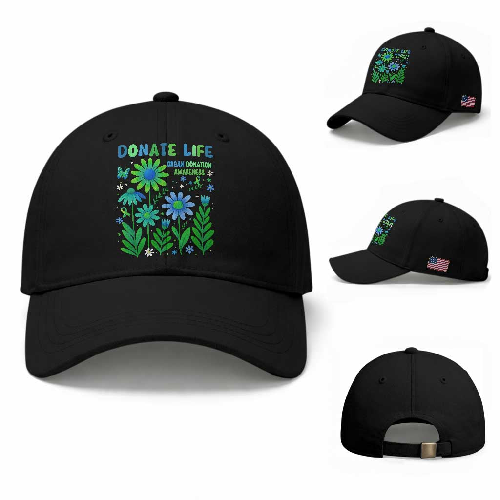 Organ Donation Awareness Baseball Cap Green Ribbon Donate Life Floral TS10 Baseball Cap Universal Fit Black Print Your Wear