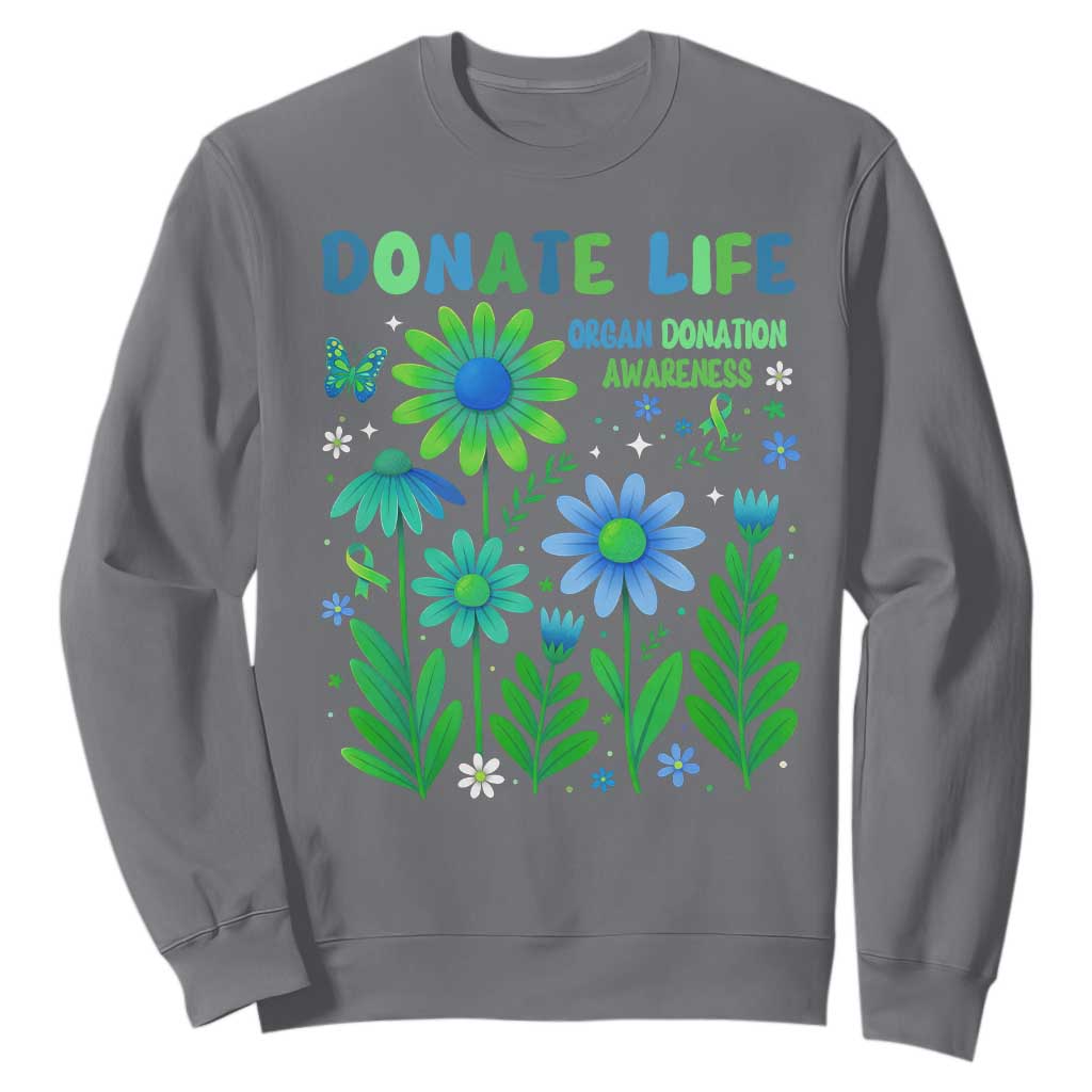 Organ Donation Awareness Sweatshirt Green Ribbon Donate Life Floral TS10 Charcoal Print Your Wear