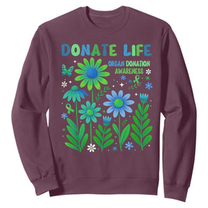Organ Donation Awareness Sweatshirt Green Ribbon Donate Life Floral TS10 Maroon Print Your Wear