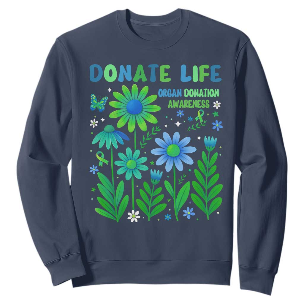 Organ Donation Awareness Sweatshirt Green Ribbon Donate Life Floral TS10 Navy Print Your Wear
