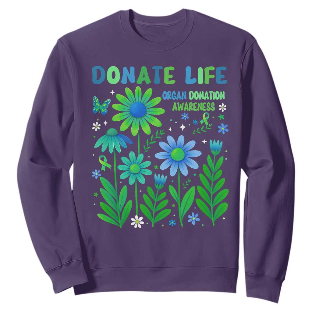Organ Donation Awareness Sweatshirt Green Ribbon Donate Life Floral TS10 Purple Print Your Wear