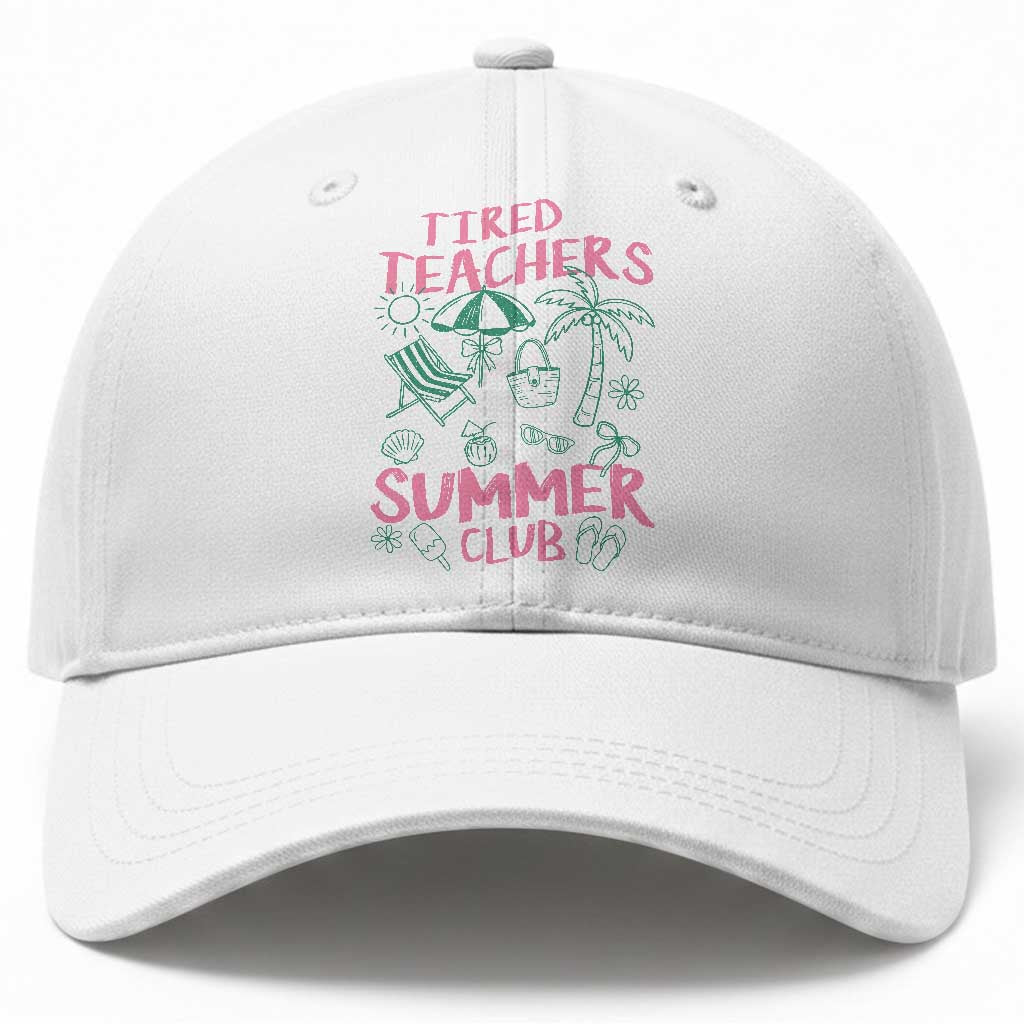 Tired Teachers Summer Club Baseball Cap Funny Retro Teacher Summer Vacation TS10 Print Your Wear