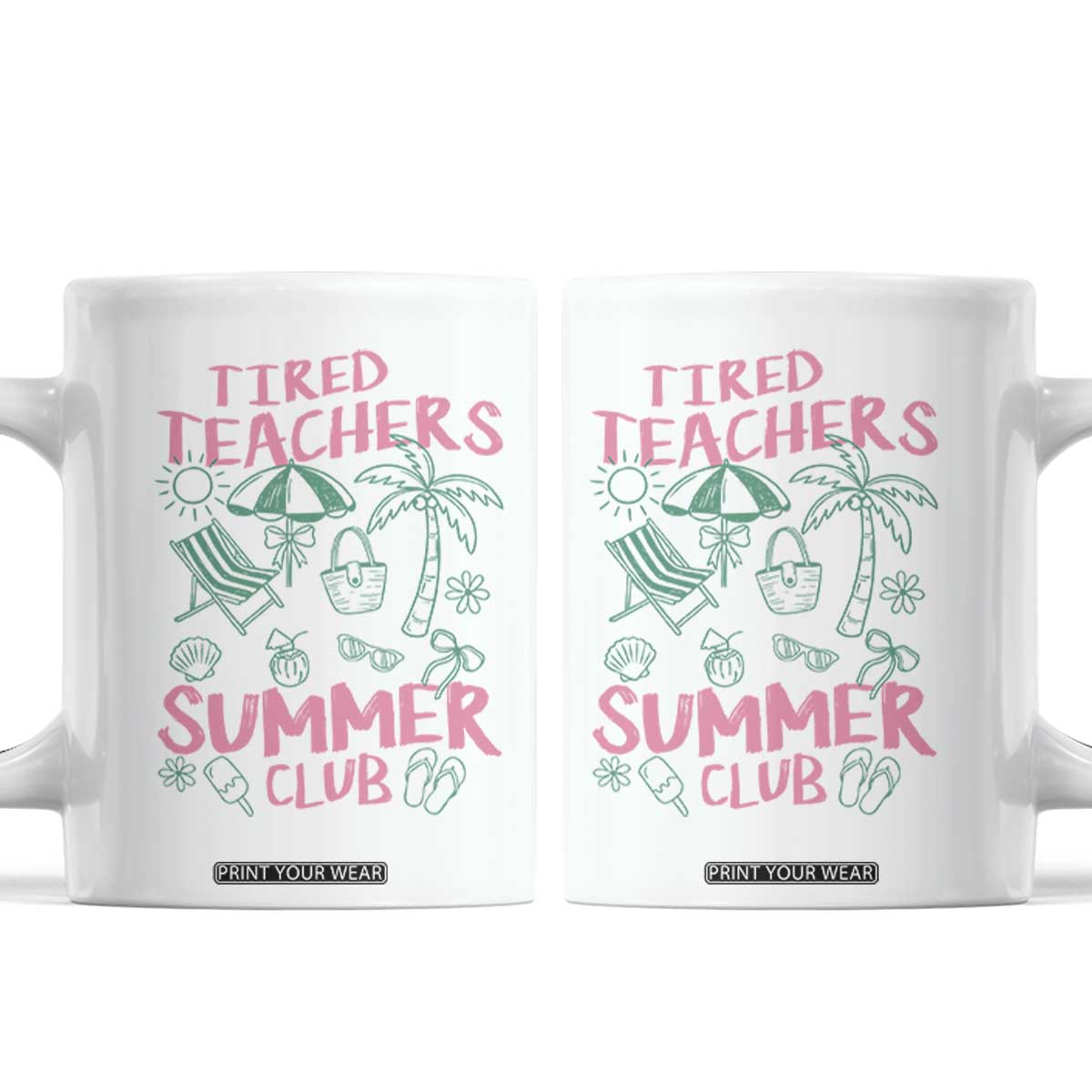 Tired Teachers Summer Club Coffee Mug Funny Retro Teacher Summer Vacation TS10 White Print Your Wear