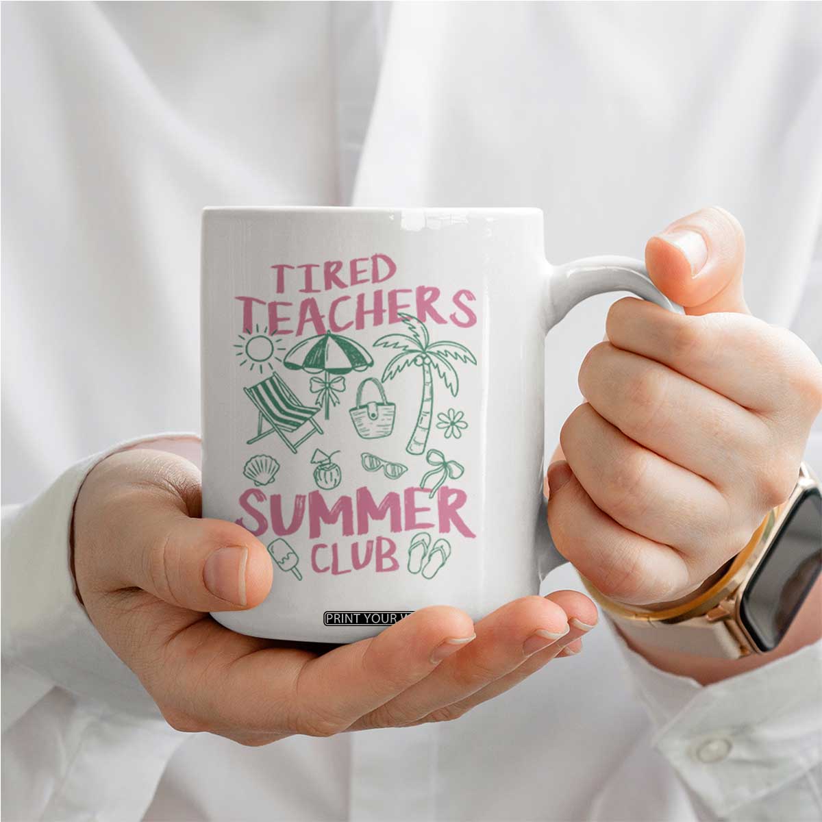 Tired Teachers Summer Club Coffee Mug Funny Retro Teacher Summer Vacation TS10 Print Your Wear