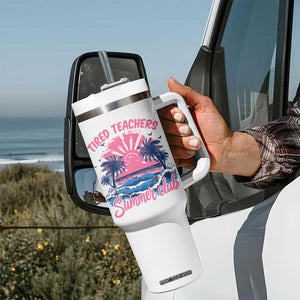 Tired Teachers Summer Club Tumbler With Handle Retro Mama Summer Beach Vacation Gift TS10 Print Your Wear