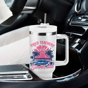 Tired Teachers Summer Club Tumbler With Handle Retro Mama Summer Beach Vacation Gift TS10 Print Your Wear