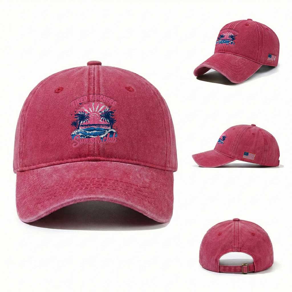 Tired Teachers Summer Club Washed Cotton Baseball Cap Retro Mama Summer Beach Vacation Gift TS10 Washed Cap Universal Fit Red Print Your Wear
