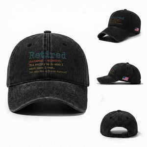 Funny Retirement Party Washed Cotton Baseball Cap Retired Definition Funny Retirement Gag TS10 Washed Cap Universal Fit Black Print Your Wear