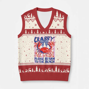 Summer Vacation V-Neck Knit Sweater Vest If Crabby Return To Beach Retro Graphic TS10 Beige Red Print Your Wear