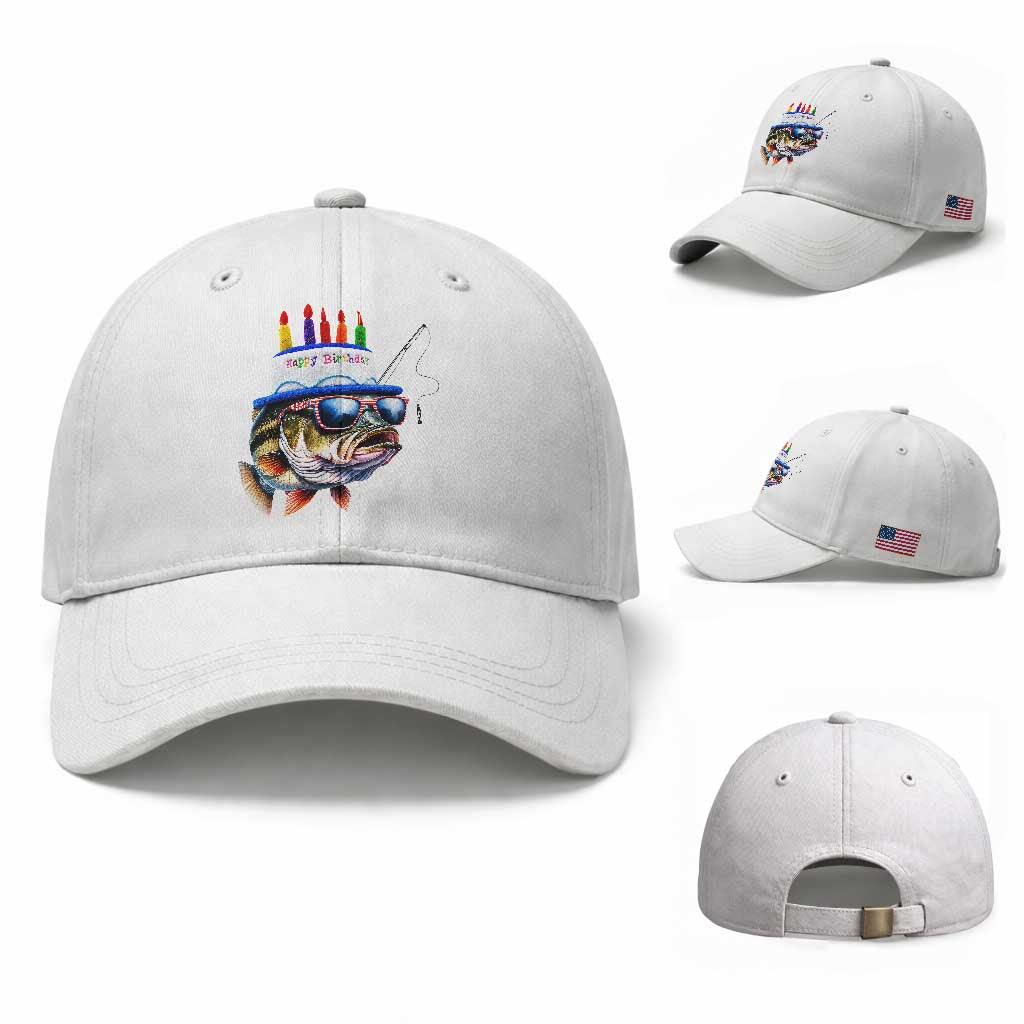 Bass Fishing Birthday Baseball Cap Fish Party Theme TS10 Baseball Cap Universal Fit White Print Your Wear