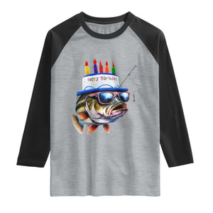 Bass Fishing Birthday Raglan Shirt Fish Party Theme TS10 Heather Gray Black Print Your Wear
