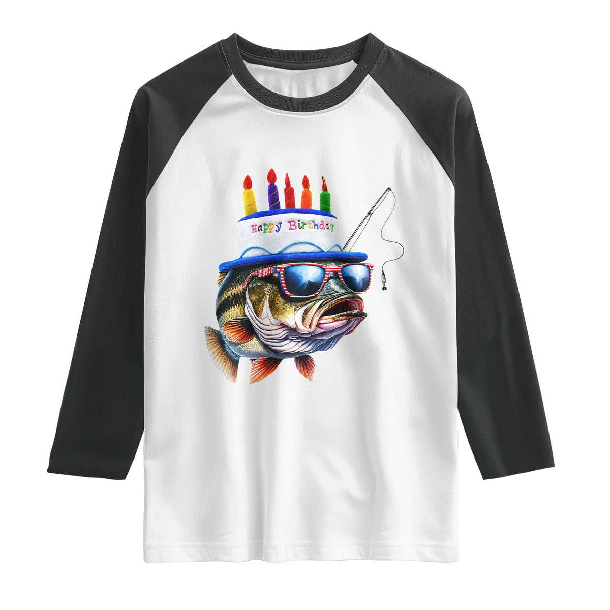 Bass Fishing Birthday Raglan Shirt Fish Party Theme TS10 White Black Print Your Wear