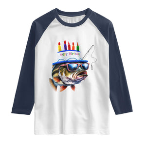 Bass Fishing Birthday Raglan Shirt Fish Party Theme TS10 White Navy Print Your Wear
