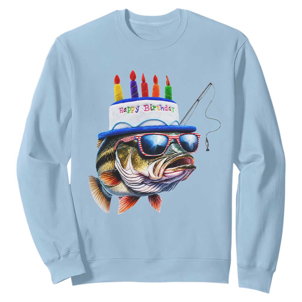 Bass Fishing Birthday Sweatshirt Fish Party Theme TS10 Light Blue Print Your Wear