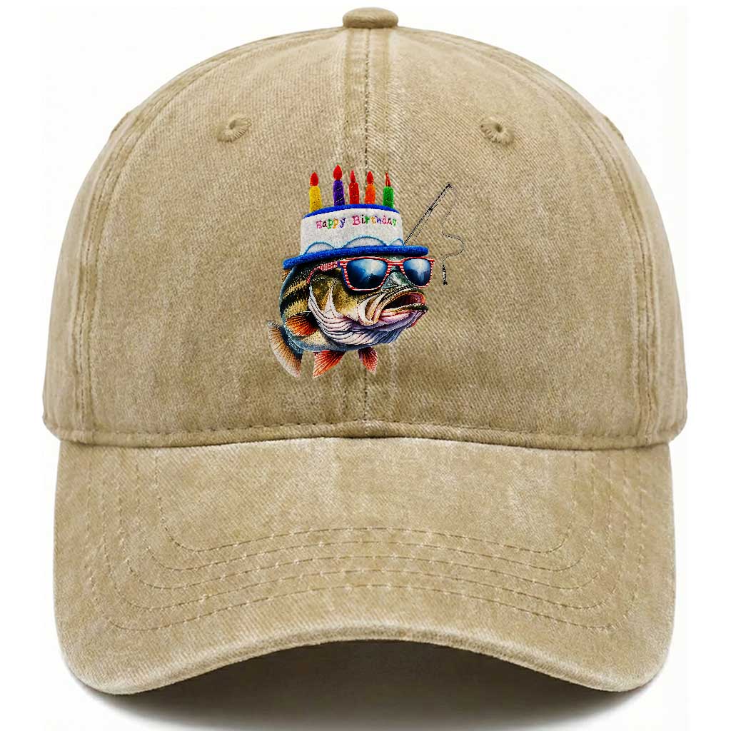 Bass Fishing Birthday Washed Cotton Baseball Cap Fish Party Theme TS10 Print Your Wear