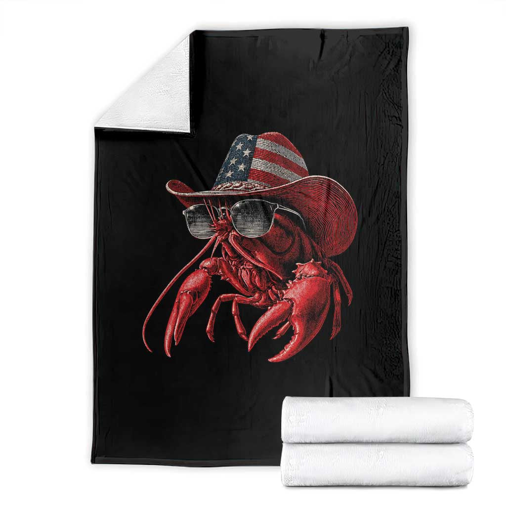 Funny Western Country Crawfish Lover Graphic Throw Blanket American Flag Cowboy Lobster Patriotic Cajun Season TS10 Black Print Your Wear