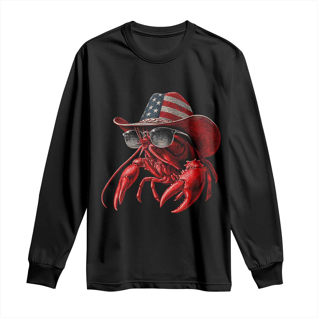 Funny Western Country Crawfish Lover Graphic Long Sleeve Shirt American Flag Cowboy Lobster Patriotic Cajun Season TS10 Black Print Your Wear