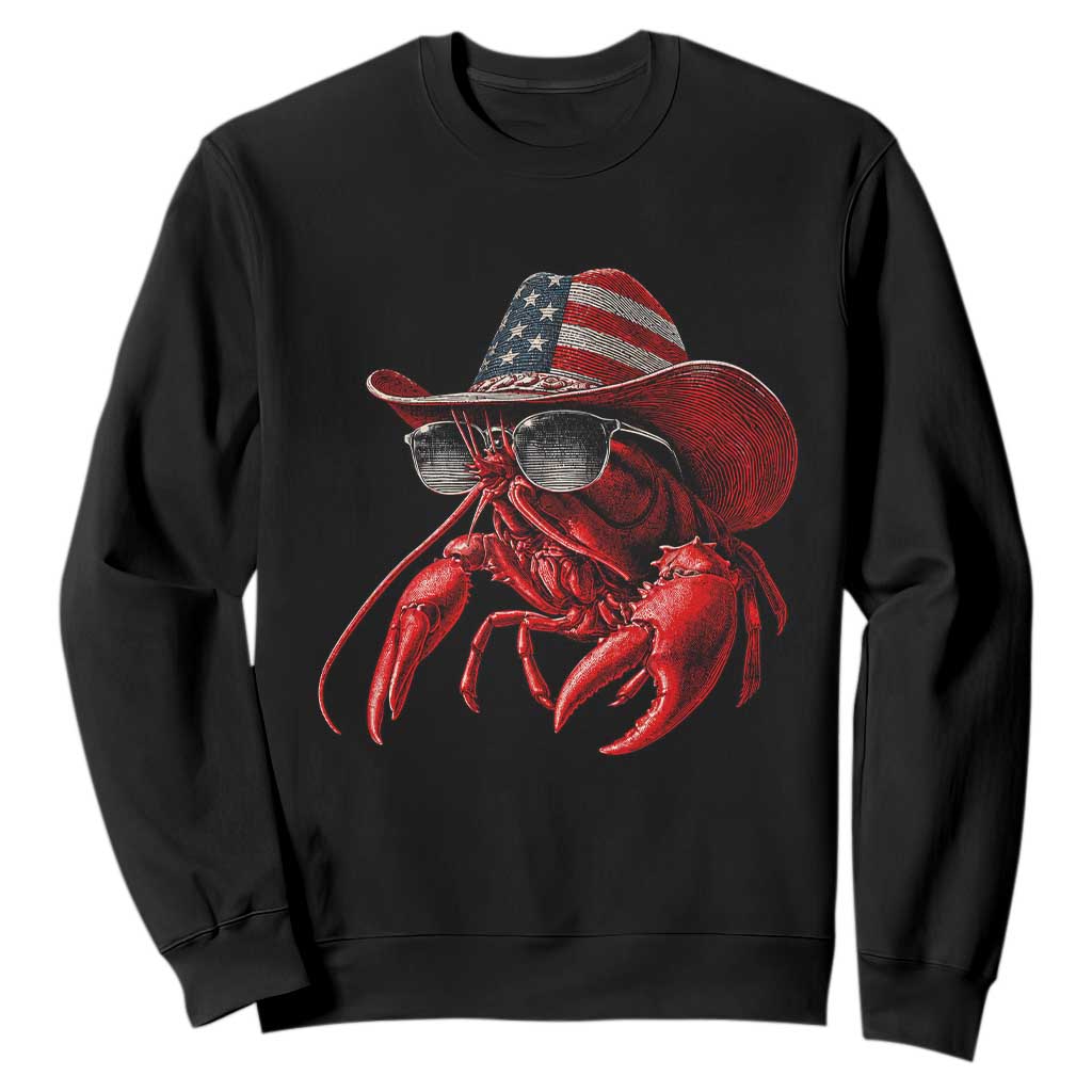 Funny Western Country Crawfish Lover Graphic Sweatshirt American Flag Cowboy Lobster Patriotic Cajun Season TS10 Black Print Your Wear