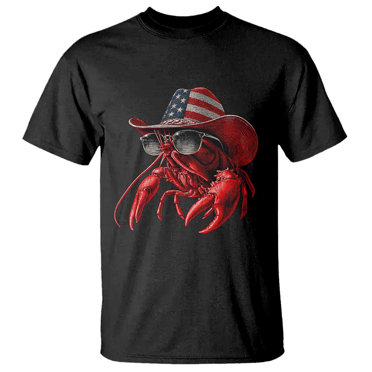 Funny Western Country Crawfish Lover Graphic T Shirt American Flag Cowboy Lobster Patriotic Cajun Season TS10 Black Print Your Wear