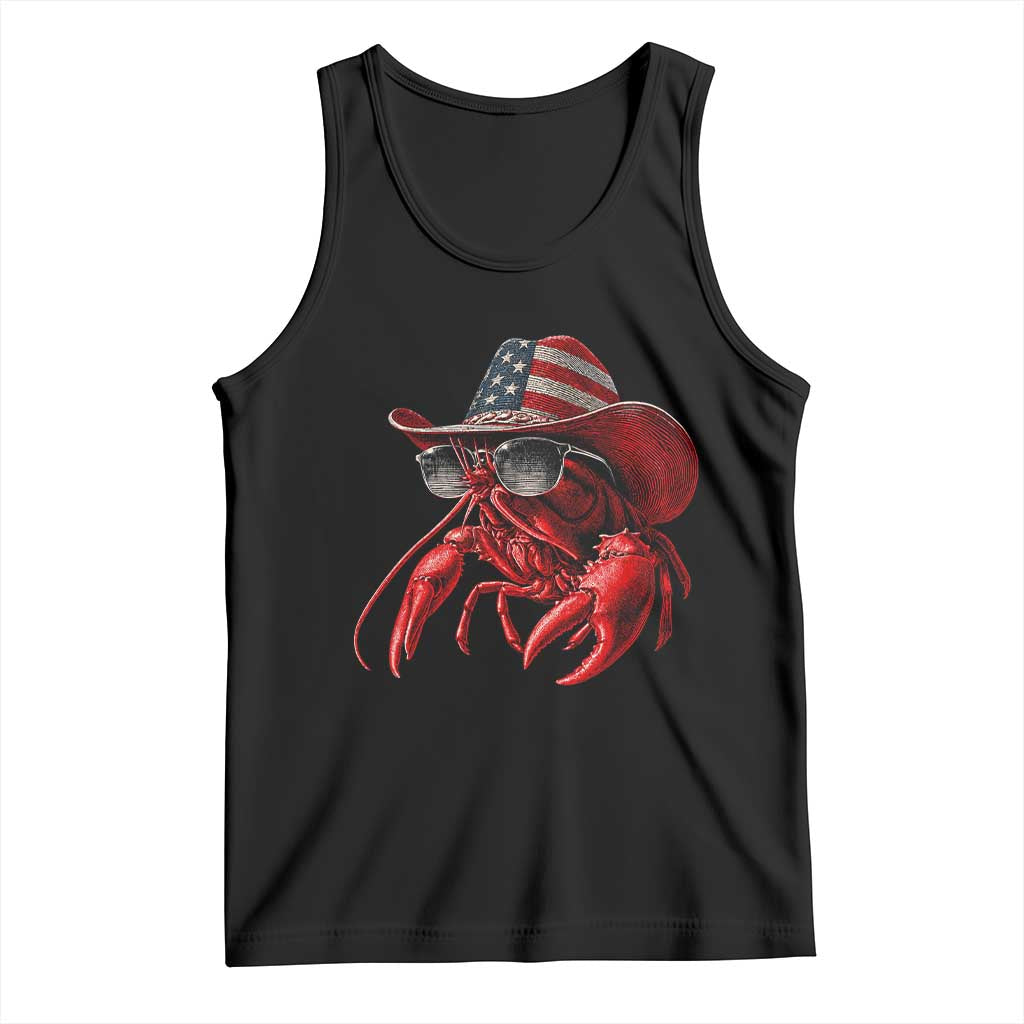 Funny Western Country Crawfish Lover Graphic Tank Top American Flag Cowboy Lobster Patriotic Cajun Season TS10 Black Print Your Wear