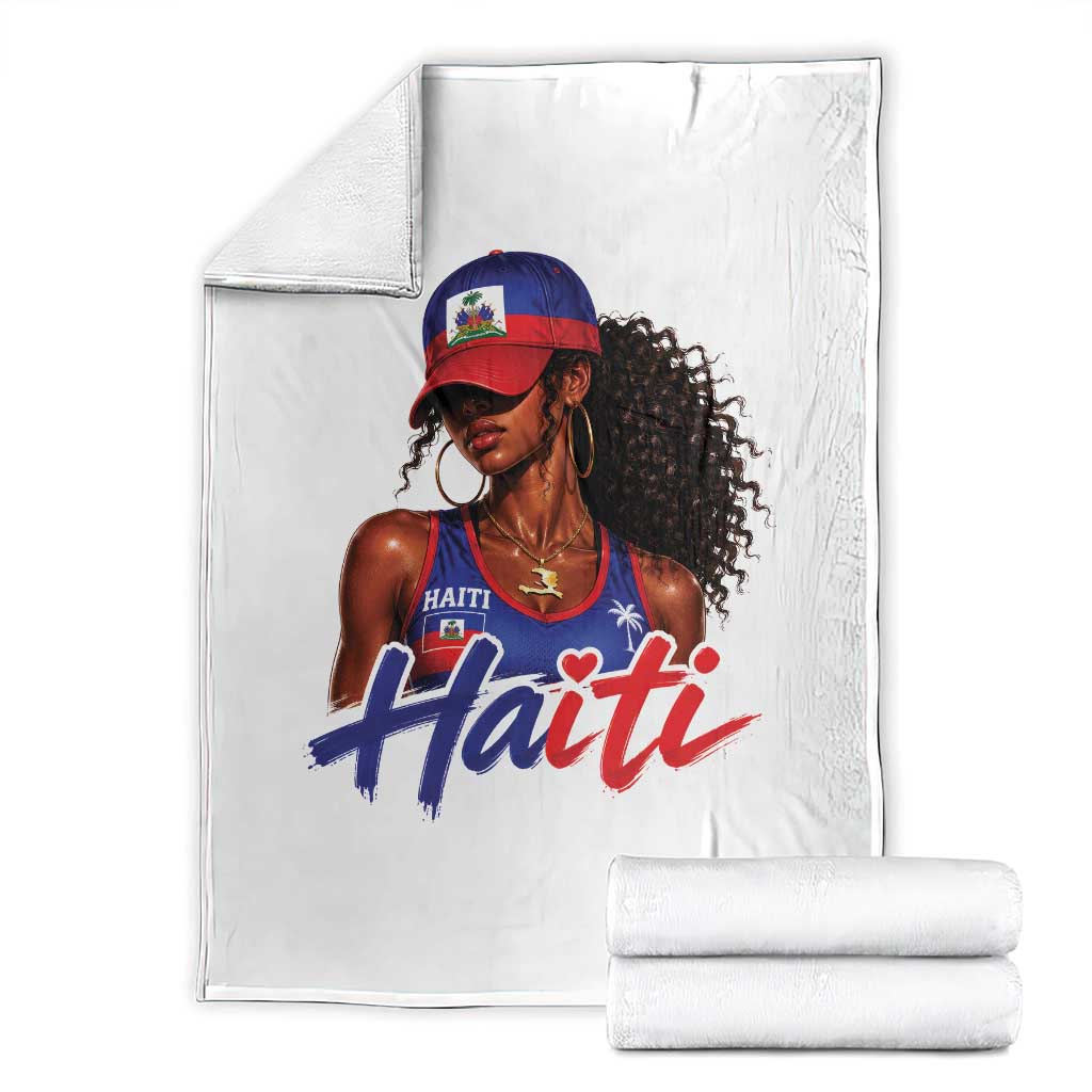 Haitian Girl Throw Blanket Melanin Black Girls Haiti Flag Proud Haitienne TS10 White Print Your Wear