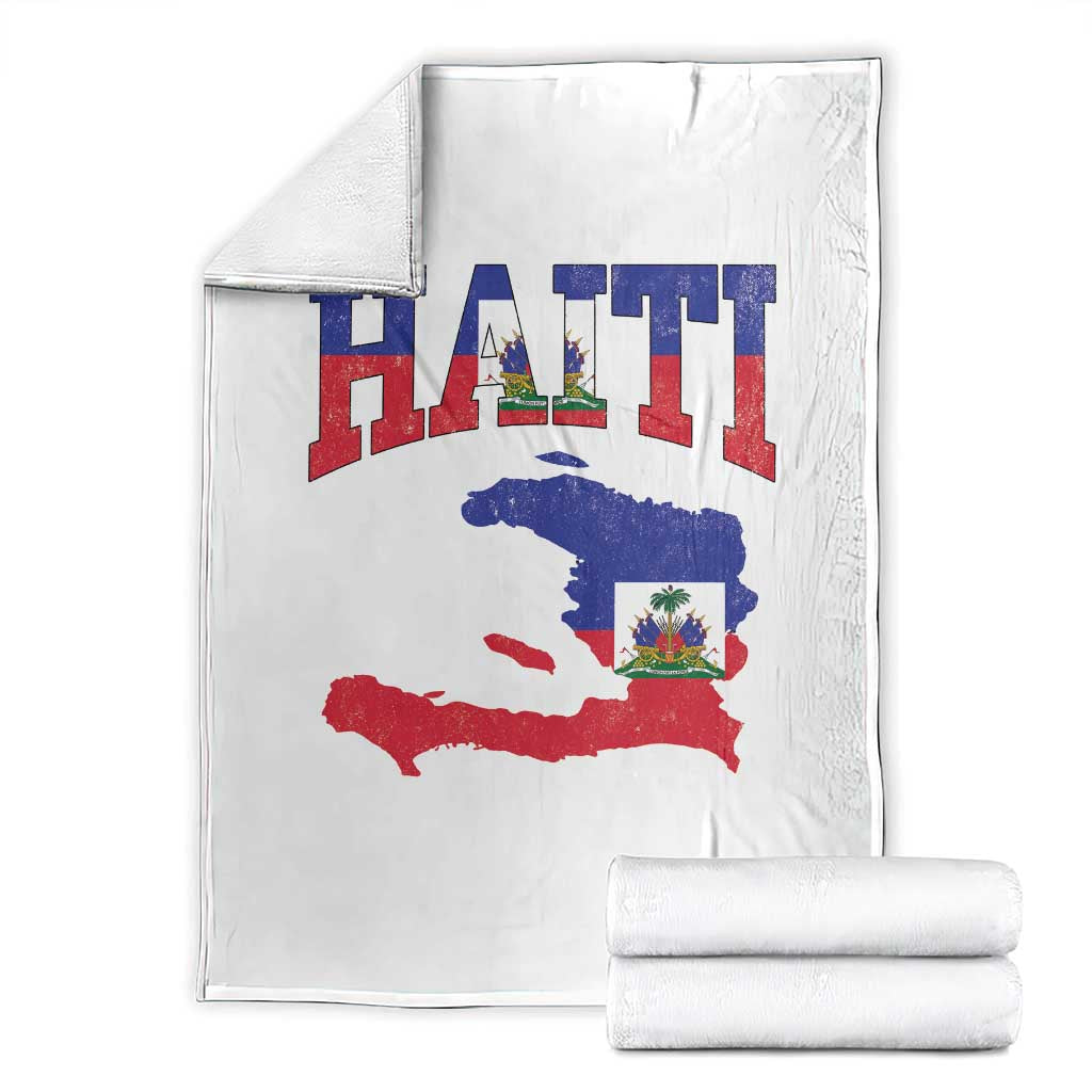 Haiti Pride Throw Blanket Retro Vintage Haitian Flag Map Pride Graphic TS10 White Print Your Wear