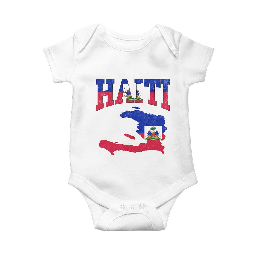 Haiti Pride Baby Onesie Retro Vintage Haitian Flag Map Pride Graphic TS10 White Print Your Wear