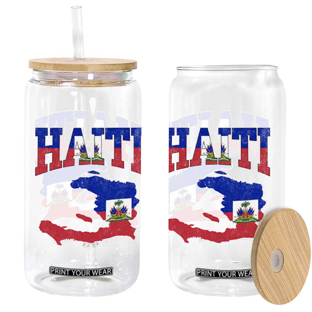 Haiti Pride Glass Can Retro Vintage Haitian Flag Map Pride Graphic TS10 Print Your Wear