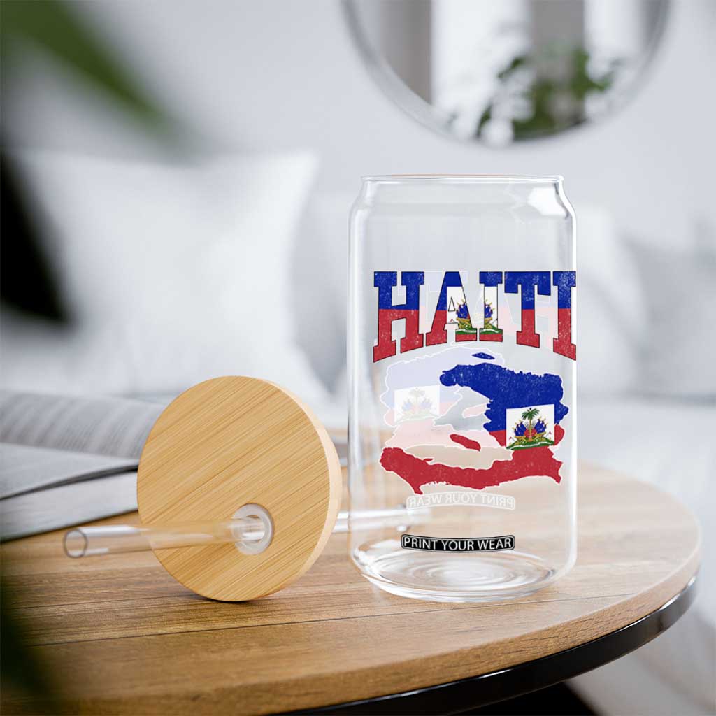 Haiti Pride Glass Can Retro Vintage Haitian Flag Map Pride Graphic TS10 Print Your Wear