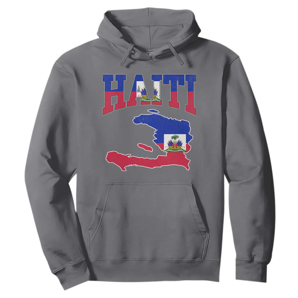 Haiti Pride Hoodie Retro Vintage Haitian Flag Map Pride Graphic TS10 Charcoal Print Your Wear