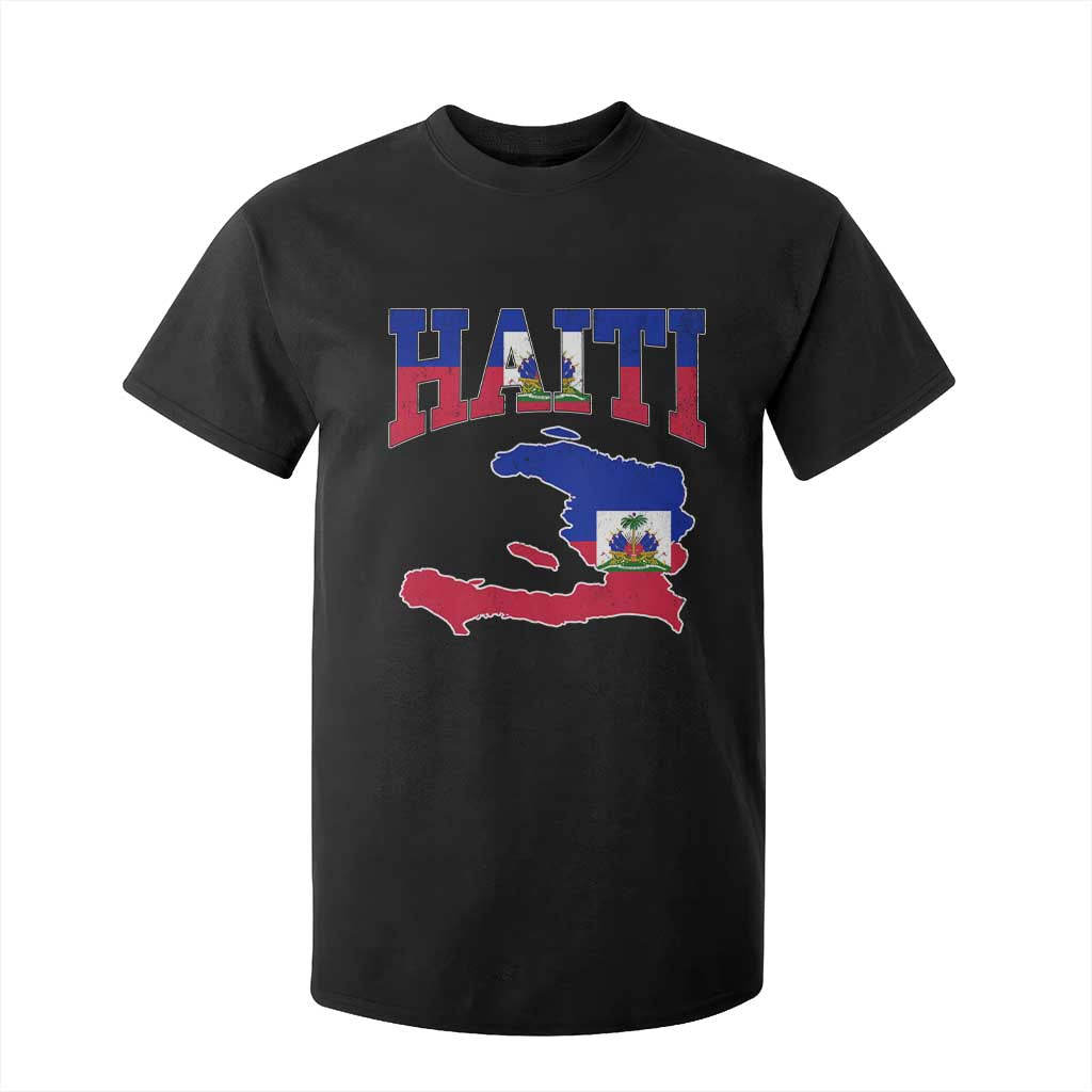 Haiti Pride T Shirt For Kid Retro Vintage Haitian Flag Map Pride Graphic TS10 Black Print Your Wear