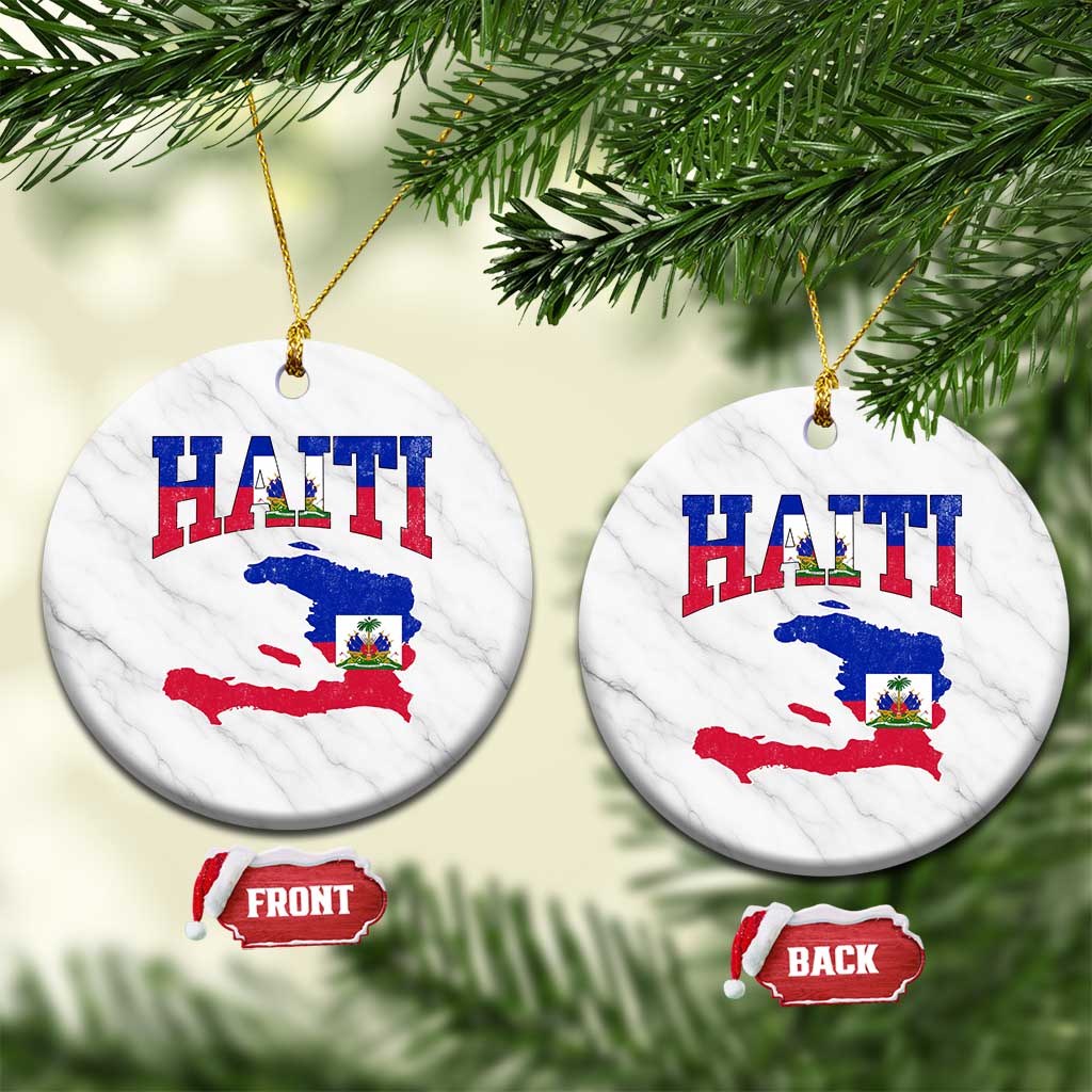 Haiti Pride Ceramic Ornament Retro Vintage Haitian Flag Map Pride Graphic TS10 1pc White Marble Print Your Wear