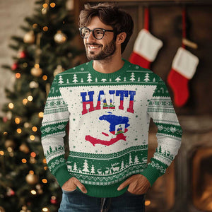 Haiti Pride Ugly Christmas Sweater Retro Vintage Haitian Flag Map Pride Graphic TS10 Beige Green Print Your Wear