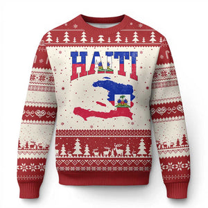 Haiti Pride Ugly Christmas Sweater Retro Vintage Haitian Flag Map Pride Graphic TS10 Beige Red Print Your Wear