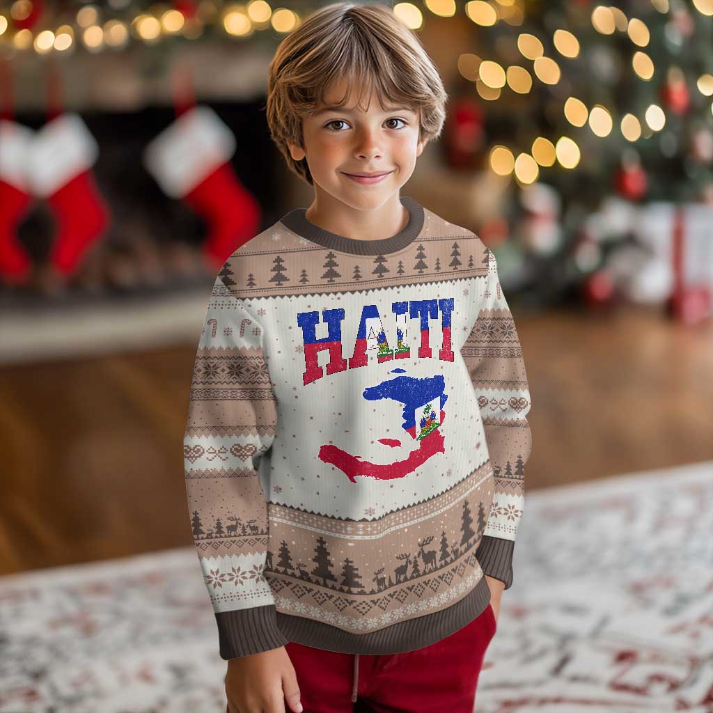 Haiti Pride Ugly Christmas Sweater Retro Vintage Haitian Flag Map Pride Graphic TS10 Mocha Mousse Print Your Wear