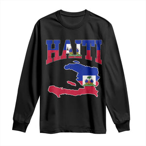 Haiti Pride Long Sleeve Shirt Retro Vintage Haitian Flag Map Pride Graphic TS10 Black Print Your Wear
