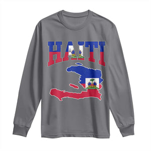 Haiti Pride Long Sleeve Shirt Retro Vintage Haitian Flag Map Pride Graphic TS10 Charcoal Print Your Wear