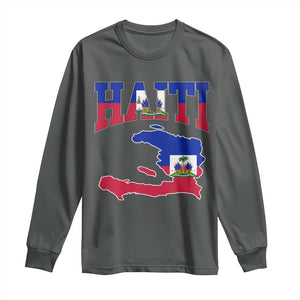 Haiti Pride Long Sleeve Shirt Retro Vintage Haitian Flag Map Pride Graphic TS10 Dark Heather Print Your Wear