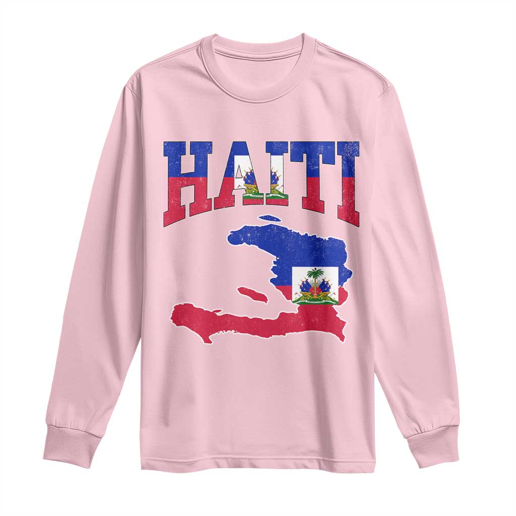 Haiti Pride Long Sleeve Shirt Retro Vintage Haitian Flag Map Pride Graphic TS10 Light Pink Print Your Wear