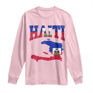 Haiti Pride Long Sleeve Shirt Retro Vintage Haitian Flag Map Pride Graphic TS10 Light Pink Print Your Wear
