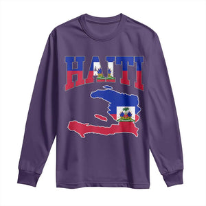 Haiti Pride Long Sleeve Shirt Retro Vintage Haitian Flag Map Pride Graphic TS10 Purple Print Your Wear