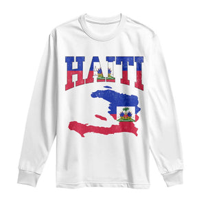 Haiti Pride Long Sleeve Shirt Retro Vintage Haitian Flag Map Pride Graphic TS10 White Print Your Wear