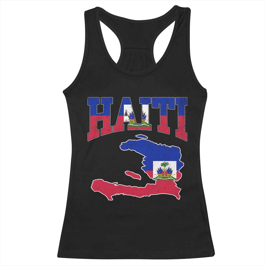 Haiti Pride Racerback Tank Top Retro Vintage Haitian Flag Map Pride Graphic TS10 Black Print Your Wear